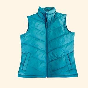 Land’s End Vest Blue Teal Puffer Sleeveless Full Zip Down Feathers Blend XS 2-4